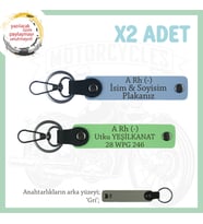 Biker Dostlarına, İsim Plaka ve A Rh (-) Kan Grubu Yazılı, Motor x2' li Anahtarlık, Mavi-F Yeşil-Gr (Çok Renkli)