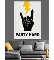 "Sert Parti" Sloganlı Rock El İşareti Dekoratif Kanvas - Mdf Ahşap Tablo