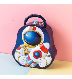 Livava Astronot Çantalı Ve Kilitli Metal Kumbara, Mavi, 15X8 (Mavi)