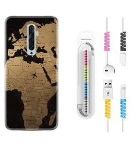 Oppo Reno 2Z 4 Lite 4 Pro 5 6 7 A31 Kılıf Kablo Koruma Spiral Silikon Map Planet 1656