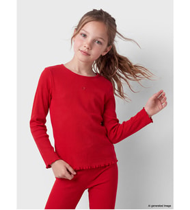 LCW Kids Kırmızı Bisiklet Yaka Nakışlı Kız Çocuk Tişört