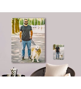 BK Gift Kişiye Özel Tam Boy Erkek ve Köpek Karikatürlü Kanvas Tablo 70x100cm-1