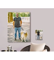 BK Gift Kişiye Özel Tam Boy Erkek ve Köpek Karikatürlü Kanvas Tablo 70x100cm-1