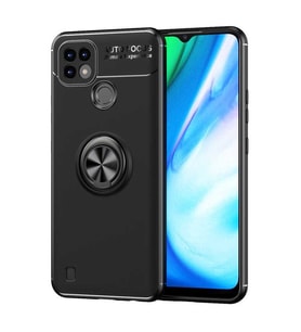 Realme C21 Kılıf Yüzüklü Magnetli Ravel Case (Siyah)
