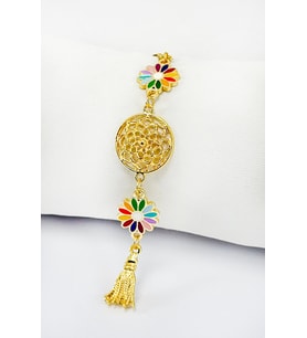 Renkli Papatyalı Salkım Lotus Çiçekli Araba Dikiz Ayna Süsü, Gold Renkli Hediyelik Süsü