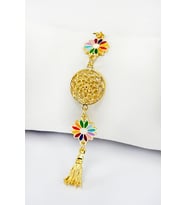 Renkli Papatyalı Salkım Lotus Çiçekli Araba Dikiz Ayna Süsü, Gold Renkli Hediyelik Süsü