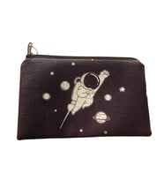 Siyah Astronot Suni Deri Cüzdan Kalemlik Makyaj Çantası 10x17cm