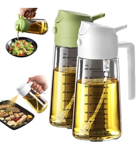 16oz/470ml Pişirme için Cam Zeytinyağı Püskürtücü - Mutfak Aletleri, Hava Fritözü, Salata ve Barbekü için 2'si 1 Arada Zeytinyağı Dispenseri - Beyaz ve Yeşil