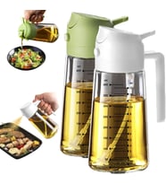 16oz/470ml Pişirme için Cam Zeytinyağı Püskürtücü - Mutfak Aletleri, Hava Fritözü, Salata ve Barbekü için 2'si 1 Arada Zeytinyağı Dispenseri - Beyaz ve Yeşil
