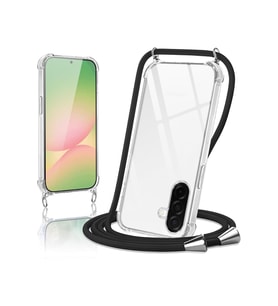 Teknomoda Samsung Galaxy A56 ile uyumlu Kılıf Boyun Omuz Askılı iPli Anti Şok Korumalı Şeffaf Silikon Siyah iPli