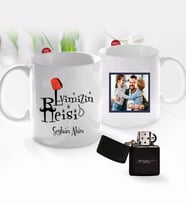 BK Gift Kişiye Özel Babalar Günü Hediyesi Fotoğraflı Kupa Bardak ve Benzinli Çakmak Seti-87 (Model 1)