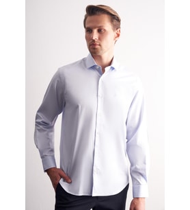 Mavi Yarım İtalyan Yaka Saten Uzun Kol Premium Slim Fit %100 Pamuk Gömlek 1004255195