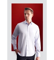 Açık Mavi Yarım İtalyan Yaka Saten Uzun Kol Premium Slim Fit %100 Pamuk Gömlek 1004255195