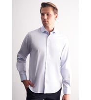 Mavi Yarım İtalyan Yaka Saten Uzun Kol Premium Slim Fit %100 Pamuk Gömlek 1004255195