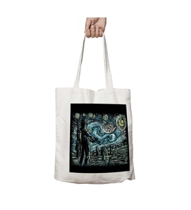 Star Wars Van Gogh Starry Wars iki Tarafı Kalıcı Baskılı Yıkanabilir Okul Plaj Omuz Bez Çantası