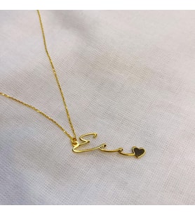 Kişiye Özel Dikey İsim Kalp Kolye 925K Gümüş (Gold)