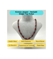 Sertifikalı Kırmızı Jasper ve Hematit Makrome Doğal Taş Kolye 55 - 65 cm Ayarlanabilir Ölçü