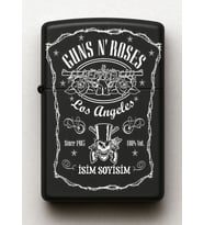 Guns N Roses Desenli Kişiye Özel İsimli Siyah Benzinli Metal Çakmak