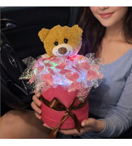 LEDLİ AYICIKLI KELEBEKLİ KUTU (Pembe-Kahve)