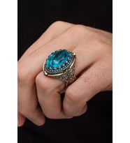 Mavi Paraiba Taşlı Zorbey 925 Gümüş Erkek Yüzük