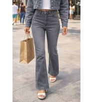 CEDY DENIM Yüksek Kalite Kadın 5 Cep Düşük Bel İspanyol Paça SkinnyFit Esnek Jean Pantolon C619 (Açık Gri)