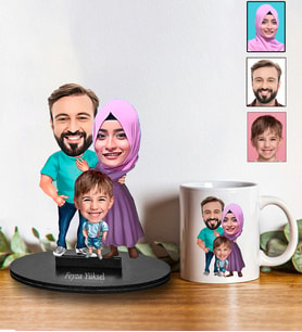 Babalar Gününe Özel Tesettürlü Karikatür Biblo Ve Kupa Hediye Seti 123