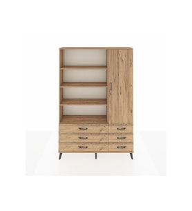 Arges Gardrop 8 Raflı 6 Çekmeceli Tek Kapaklı  132x30x195 Çam-Çam