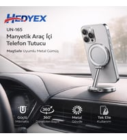 Hedyex UN-165 Manyetik Araç İçi Telefon Tutucu MagSafe Uyumlu Metal Gümüş