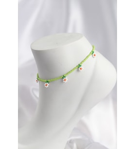 Yeşil Renk Boncuklu Papatya Motifli Halhal 5886 - GLST8821-9521