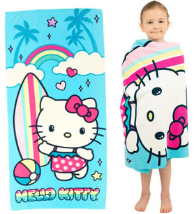 Sanrio Hello Kitty Süper Yumuşak Hafif%100 Geri Dönüştürülmüş Plaj Havlusu Geri Dönüştürülmüş Plastik Şişelerden Üretilmiştir, 147 cm x 71 cm (%100 Resmi Lisanslı Sanrio Ürünü)
