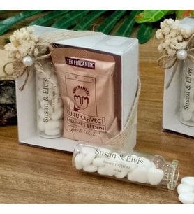 Beyaz Kutulu Kahve Söz Nişan Düğün Kına Nikah Şekeri Doğum Günü Hediyeliği - 20 Adet