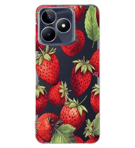 Realme C53 Uyumlu Çilek Desenli Şeffaf Telefon Kılıfı
