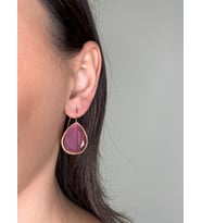 Kadir Jewellery 22 Ayar Altın Kaplama Damla Taşlı Küpe -El İşçiliği Ve Hipoalerjenik Küpe