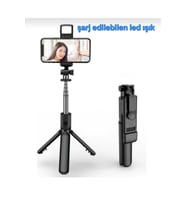 Led Işıklı Tripod ve Selfie Çubuğu, Bluetooth Kumandalı, Kablosuz, 20-70 cm