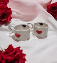 EL YAPIMI 2 Lİ KABARTMALI 2 KALPLİ MUG 200ml