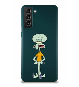 Samsung Galaxy S21 Plus Soft Premier Kapak Squidward Dokunaç Tasarımlı Silikon Kılıf - Yeşil (Şeffaf)