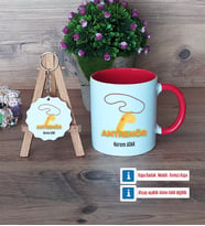 Antrenör Kupa Bardak Kırmızı ve Ahşap Anahtarlık Hediye (Model 1)