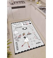 Gri Kaymaz Taban Yıkanabilir Aşçı Desenli Mutfak Halısı MT02
