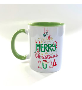Merry Christmas 2024 Baskılı Yeşil Kulplu İçi Yeşil Yılbaşı Kupası