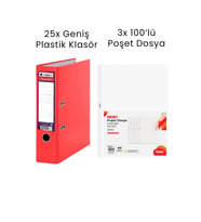 25 Adet Tigra Geniş Klasör 3 Adet Noki 100'lü Poşet Dosya Ofis Seti