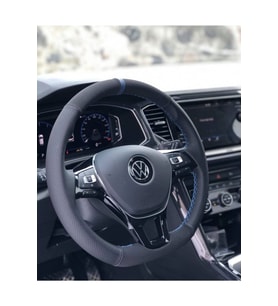 Volkswagen Golf 7 Araca Özel Mavi Yüzüklü Alcantara Noktalı Deri Orijinal Direksiyon Kaplama