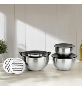 Nehir Silver Çelik Saten 9 Parça Rendeli Saklama Kabı Seti