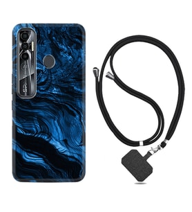 Tecno Spark 6 6 Go 8C 8 Pro 7 7 Pro Kılıf Boyun Askılı Silikon Blue MArble 1379