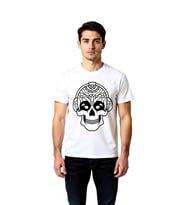 Erkek Mandala Kafatası Kulaklık Baskılı Sanat Tişört Geometrik Desen Rahat Kesim Günlük Modern Şık