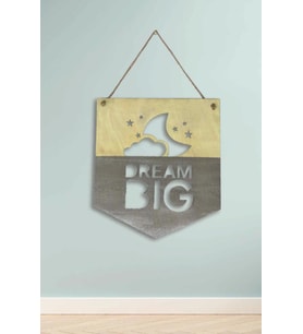 Dream Big Çocuk Odası Ahşap Gri Duvar Dekor Ürünü Bulut Yıldız Desenli 