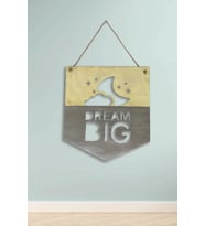 Dream Big Çocuk Odası Ahşap Gri Duvar Dekor Ürünü Bulut Yıldız Desenli 