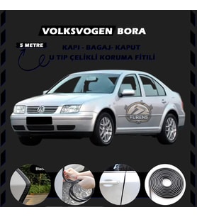 Volksvogen Bora Oto Araç Kapı Koruma Fitili 5metre Parlak Siyah Renk