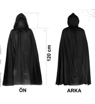 Siyah Uzun Pelerin 120 cm Kapüşonlu – Cosplay ve Parti Kostümü
