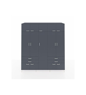 Kronos Dolap 12 Raflı 4 Çekmeceli 2 Askılı 220x59x243 Antrasit-Antrasit/Antrasit
