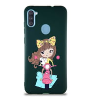 Samsung Galaxy A11 Soft Premier Kapak Vespagirl Tasarımlı Silikon Kılıf - Yeşil (Şeffaf)